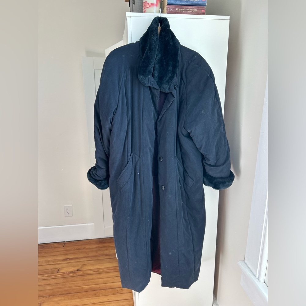 Vintage Blue Jones New York Parka Fur trims Mob Wife Vibes - Picture 3 of 5